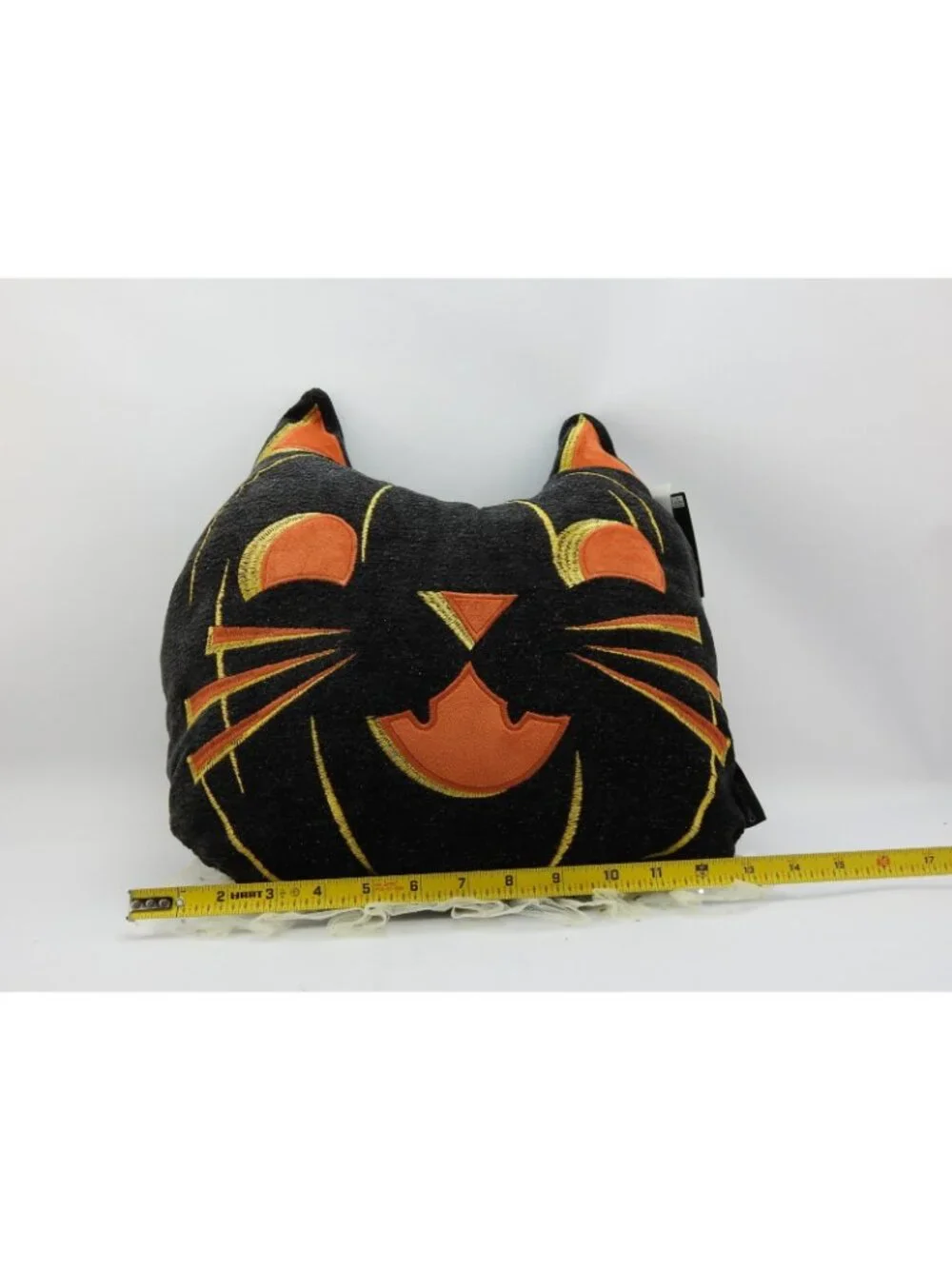 Halloween Black Cat Pumpkin Decorative Pillow Orange Gold Tulle 16